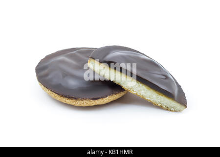 Jaffa cakes isolated on white background. Clipping path included in jpeg. Stock Photo