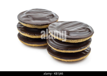 Jaffa cakes isolated on white background. Clipping path included in jpeg. Stock Photo