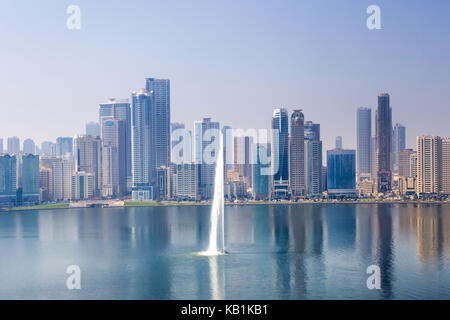 View at the skyline of Sharjah, Khalued lagoon, Stock Photo