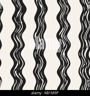Decorative seamless pattern with handdrawn doodle lines. Hand painted grungy wavy stripes background. Trendy freehand texture  Stock Vector