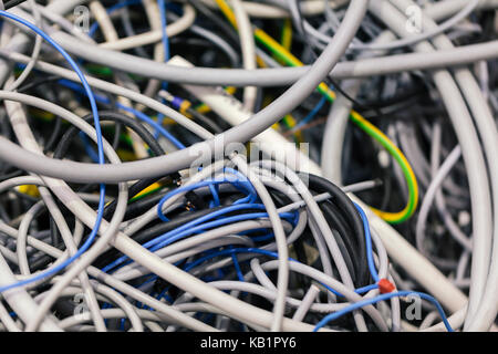 electrical cables on stack, close up Stock Photo