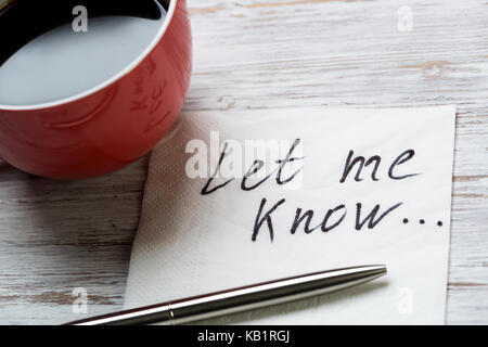 Romantic message written on napkin Stock Photo