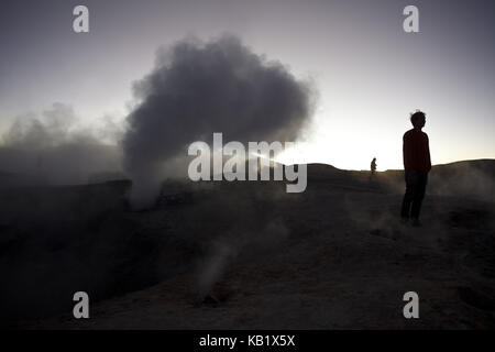 Bolivia, Los Lipez, field Geysir Sol de Manana, tourists, Stock Photo