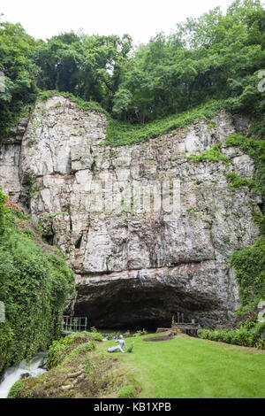 England, Somerset, Wookey Hole entrance to the Wookey Hole Caves, Stock Photo