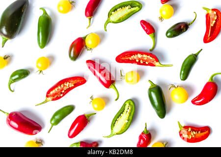 Colorful peppers and cherry tomatoes on white background isolated Stock Photo
