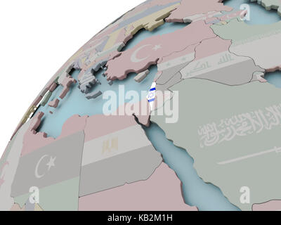 Israel on political globe with embedded flags. 3D illustration. Stock Photo