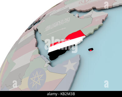 Yemen on political globe with embedded flag. 3D illustration Stock ...