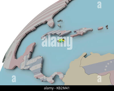 Jamaica on political globe with embedded flags. 3D illustration. Stock Photo