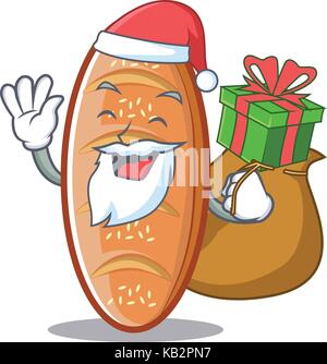 Santa with gift baked bread character cartoon Stock Vector