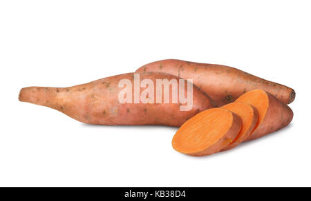 Raw sweet potatoes  isolated on white background Stock Photo