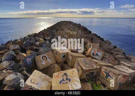 Spain, Canary islands, Tenerife, Santa Cruz de Tenerife, painted stones in the Auditorio de Tenerife, Stock Photo