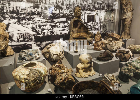 Japan, Kyushu, Hiroshima, peace park, Hiroshima peace museum, inside, exhibit, destroyed objects, Stock Photo