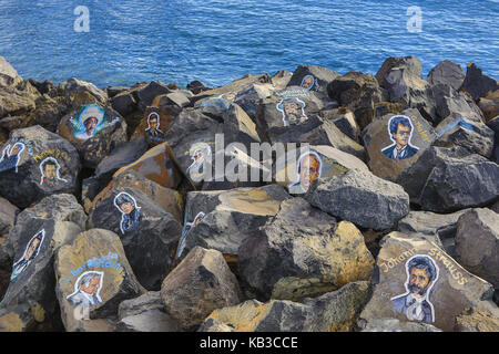 Spain, Canary islands, Tenerife, Santa Cruz de Tenerife, painted stones in the Auditorio de Tenerife, Stock Photo