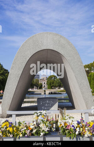 Japan, Kyushu, Hiroshima, peace park, Kenotaph, memorial for the atom bomb offerings, Stock Photo
