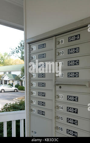 Apartment complex mailboxes, USA Stock Photo