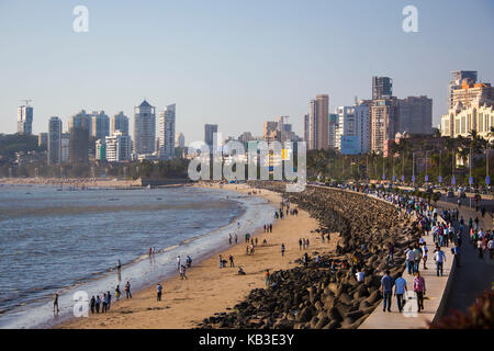 India, Bombay, Chowpatty Seaface, marine drive, skyline Stock Photo