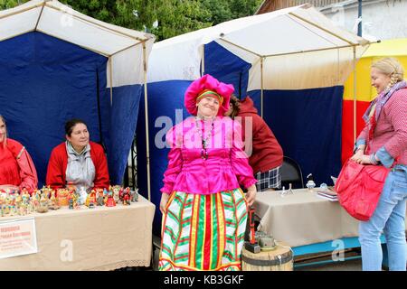 June, 2017, Odoev (Russia): Folk Festival 'Grandfather Filimon's Tales' - woman in national costume. Stock Photo