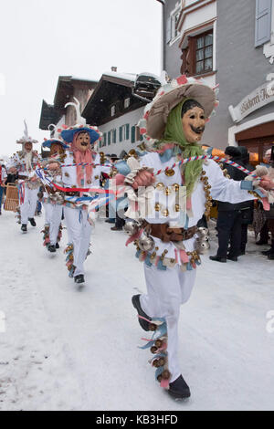 Germany, Bavaria, Mittenwald, carnival procession, Geröllratschen, Stock Photo
