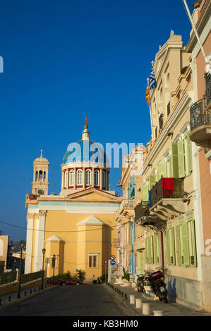 View at the agio Nikoloas church, Syros, Greece, Europe, Stock Photo