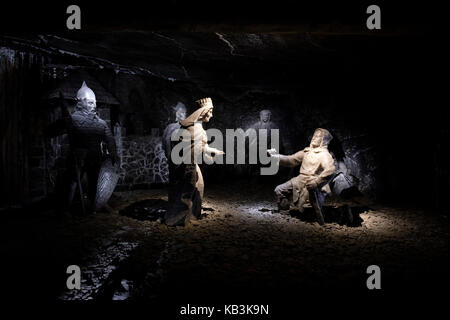 Statues carved in salt by miners at the Wieliczka Salt Mine, Poland, Europe Stock Photo