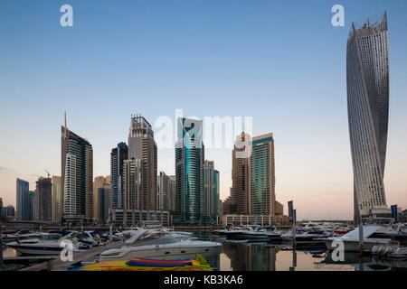 UAE, Dubai, Dubai Marina, high rise buildings including the twisted Cayan Tower, morning Stock Photo