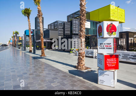 UAE, Dubai, Jumeirah, The Dome Box, new shopping mall built of shipping containers Stock Photo