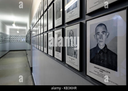 Portraits of prisoners at the Auschwitz WWII Nazi concentration camp museum, Poland Stock Photo