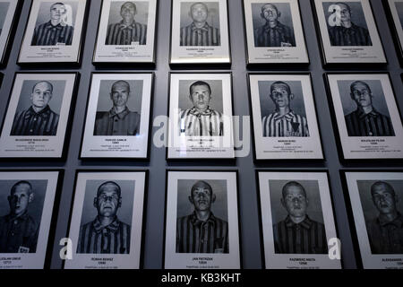 Portraits of prisoners at the Auschwitz WWII Nazi concentration camp museum, Poland Stock Photo