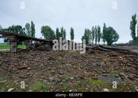 Ruins of the gas chambers at the Auschwitz II Birkenau WWII Nazi concentration camp, Poland Stock Photo