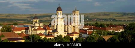 Romania, Transylvania, Carpathians mountains, Alba Iulia, the Citadel, the Cathedral of the orthodox Archdiocese and the St-Michel Cathedral Stock Photo