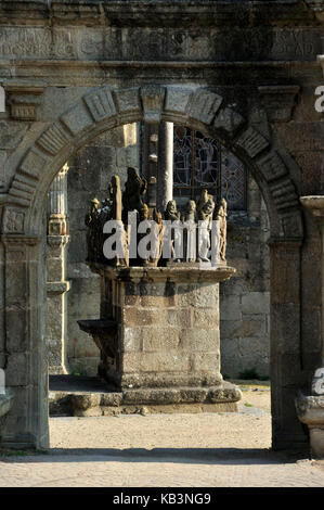 France, Finistere, stop on the Way of St James, St Thegonnec, parish enclosure and calvary Stock Photo