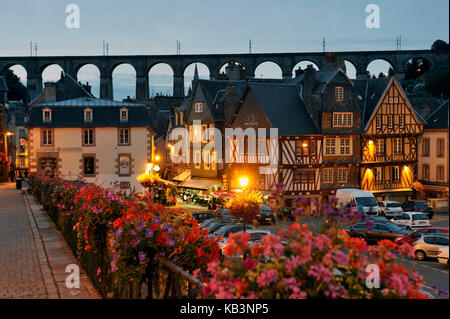 France, Finistere, Morlaix, place Allende and viaduct Stock Photo