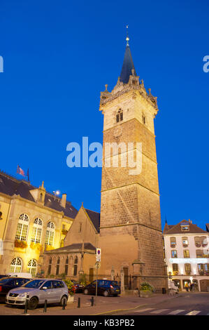 France, Bas Rhin, Obernai, market square, the chapel tower Stock Photo
