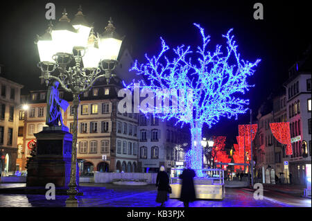 France, Bas Rhin, Strasbourg, old town listed as World Heritage by UNESCO, the blue tree of the tradesmen of Strasbourg located Place Gutenberg Stock Photo