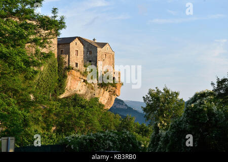 France, Aveyron, Parc Naturel Regional des Grands Causses (Grands Causses Natural Regional Park), The Dourbie Valley, Cantobre Medieval village Stock Photo