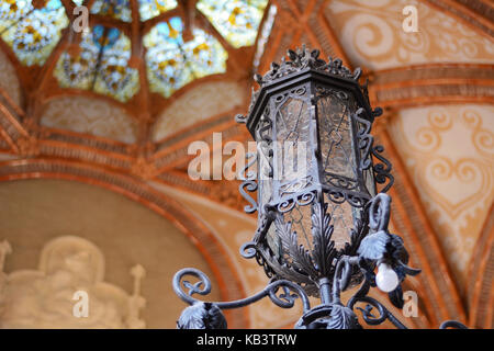 Old lantern against beautiful glass roof. Stock Photo