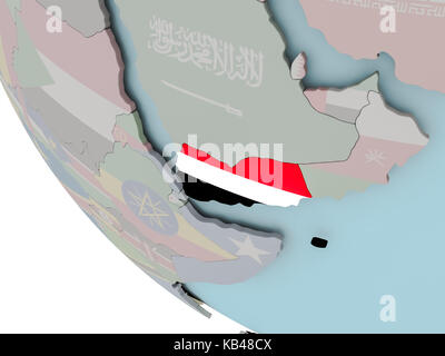 Map of Yemen with embedded flag on planet surface. 3D illustration ...