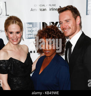 Sarah Paulson, Alfre Woodard and Michael Fassbender attend the '12 Years A Slave' premiere at the New York Film Festival on October 8, 2013 in NY. Stock Photo