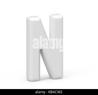 pearl white letter N, 3D rendering inflated alphabet isolated on white background Stock Photo