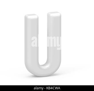 pearl white letter U, 3D rendering inflated alphabet isolated on white background Stock Photo