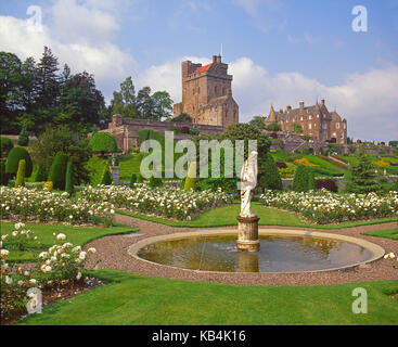 Beautiful landscaped gardens at Drummond Castle, near Crieff, Perthshire Stock Photo