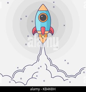 Minimalistic rocket launch flat icon. Rocket illustration with clouds ...