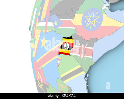 Uganda on political globe with flag. 3D illustration. Stock Photo