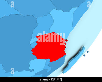 Tanzania in red on blue political globe. 3D illustration. Stock Photo