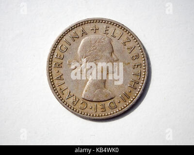A close up of an old English Shilling Stock Photo