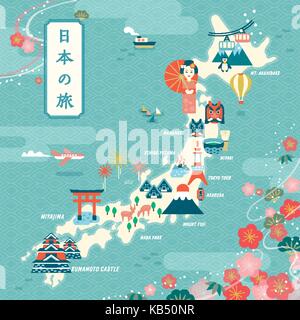 adorable Japan travel map poster - Hello welcome to Japan in Japanese ...