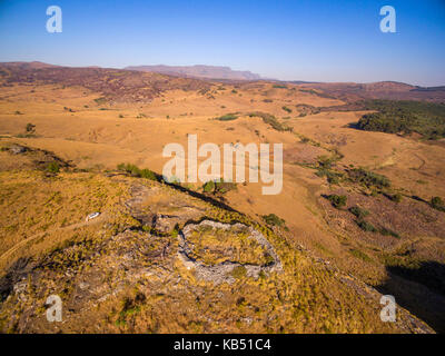 An aerial view of Nyangwe Fort in Zimbabwe's Nyanga National Park. Stock Photo