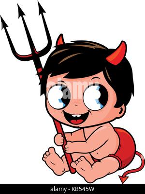 Cute baby boy in Halloween devil costume Stock Vector