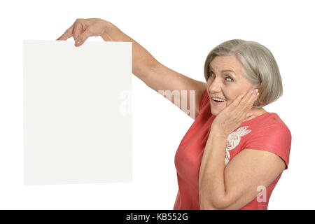 elderly woman with blank card Stock Photo