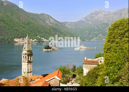 Montenegro, Adriatic coast, Kotor bay, Perast village, Sveti Dorde and Gospa od Skrpjela island Stock Photo